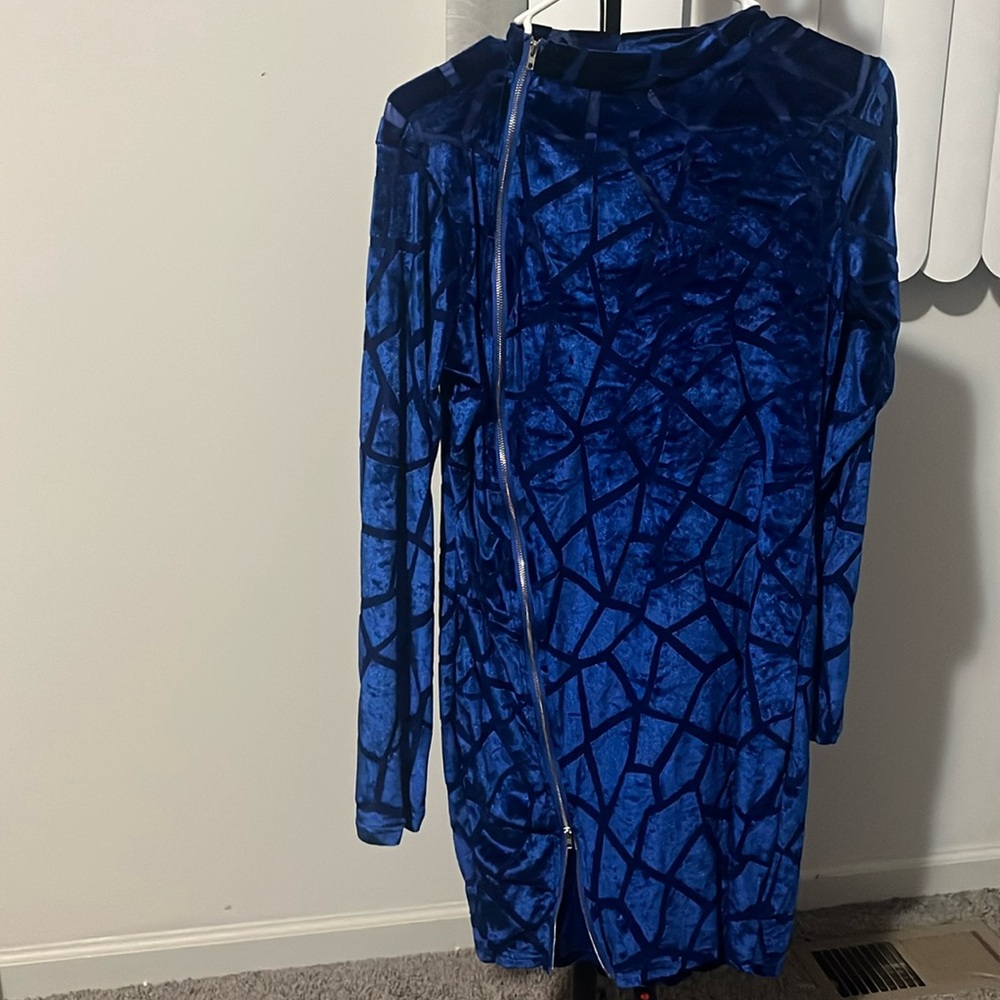 Xl suede blue zip up & down dress